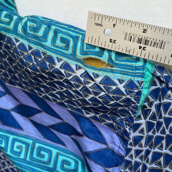 Vintage 80s 90s Silk Tribal Geometric Teal Green Blue Windbreaker Jacket African - Picture 7 of 8